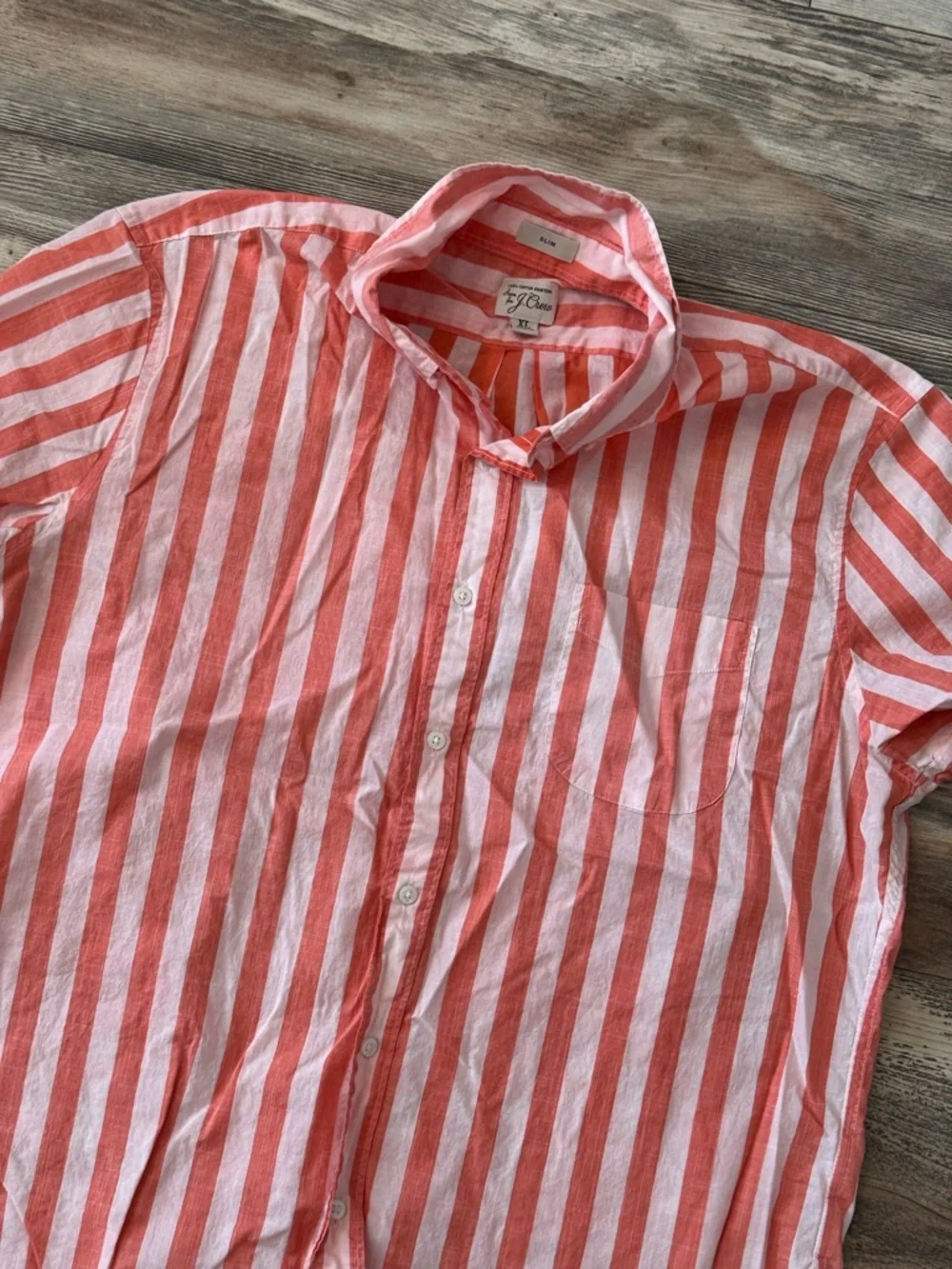 J. Crew Short-sleeve seersucker shirt striped cotton XL slim fit Orange/Pink
